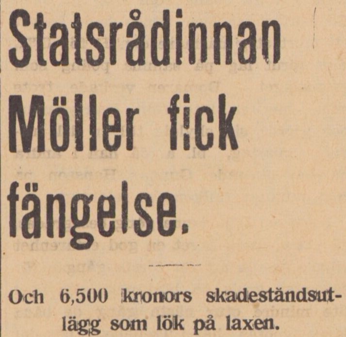 Notis i Trelleborgstidningen 1939 om att Else Kleen dömts till fängelse och böter.