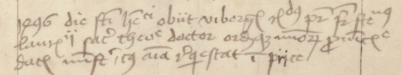 Handskriften text med brunt bläck från år 1496.