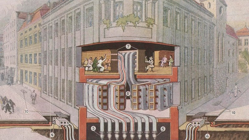 Illustration av ett hus i statsmiljö med en genomskärning av två våningsplan.