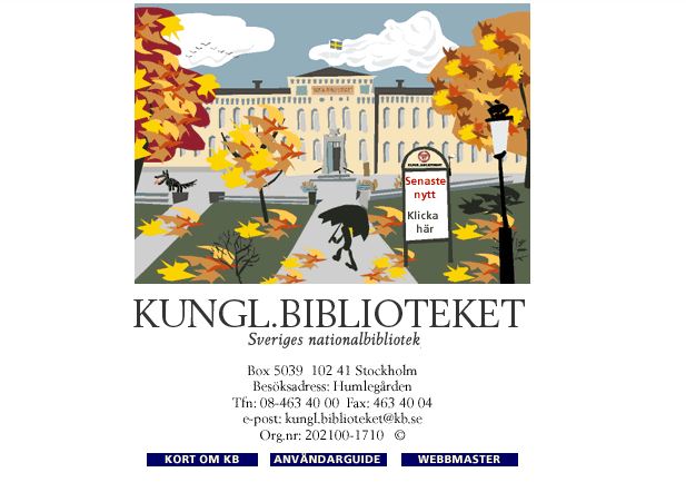 Illustration av Kungliga biblioteket och parken i höstskrud och text med länkar under bilden.