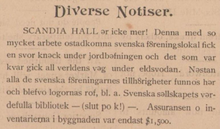 Inzoomad text ur tidningen Vestkusten den 26 april 1906.