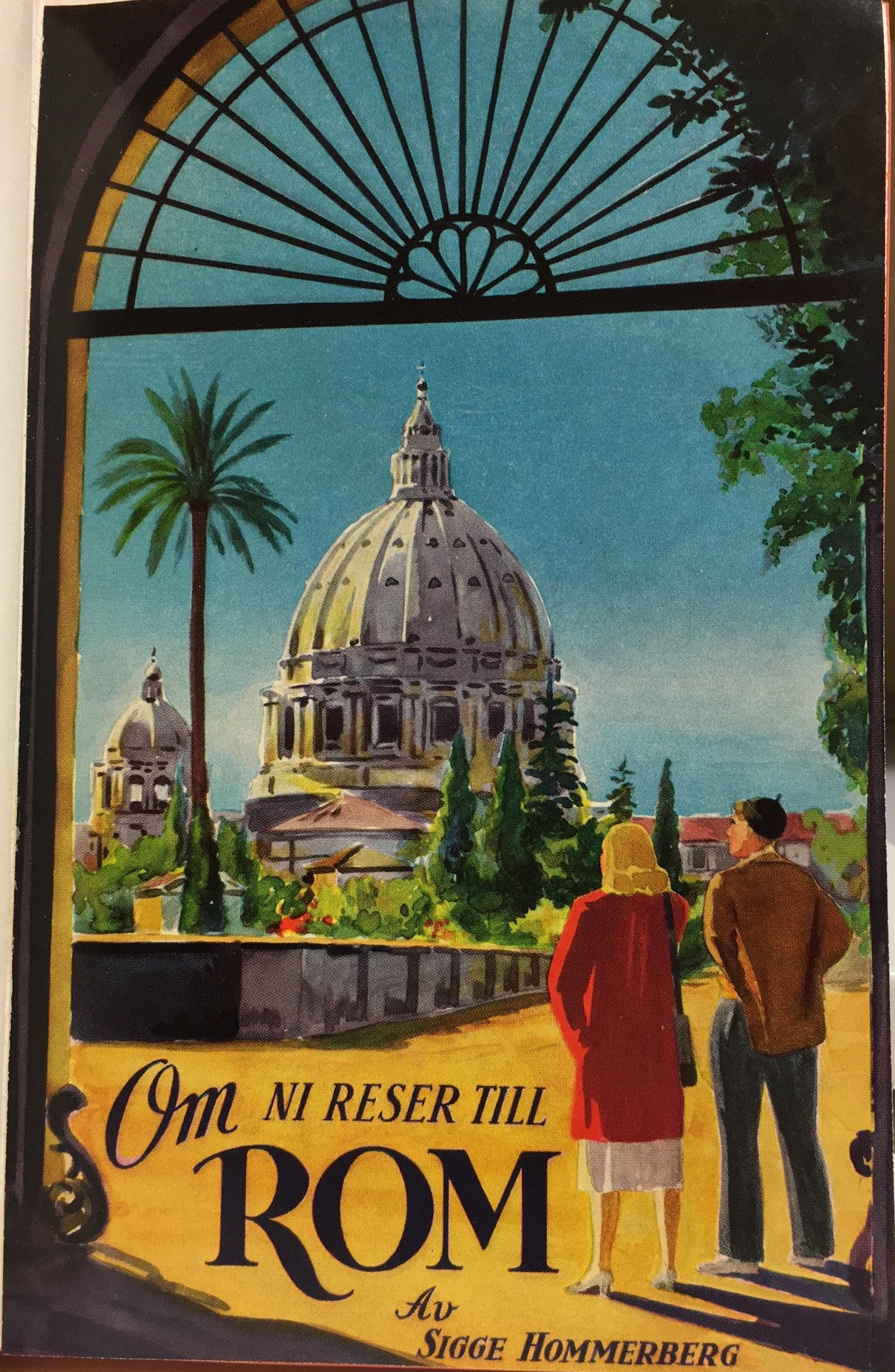 Bokomslag i färg där en man och en kvinna tittar ut över Peterskyrkan i Rom.