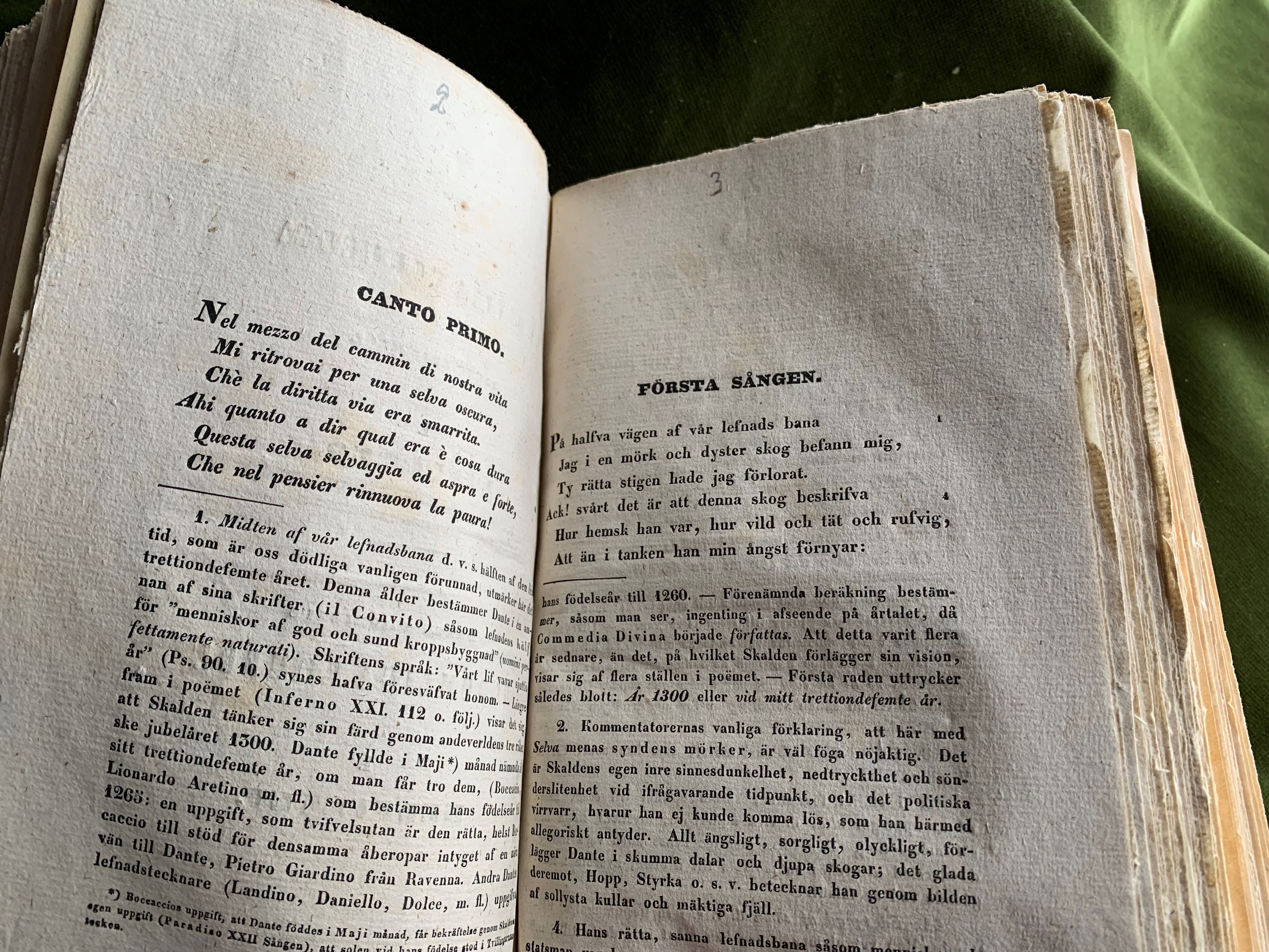 Uppslag ur Böttigers Dante-översättning 1845.