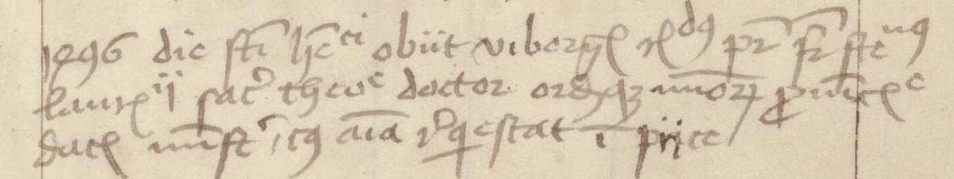 Handskriften text med brunt bläck från år 1496.