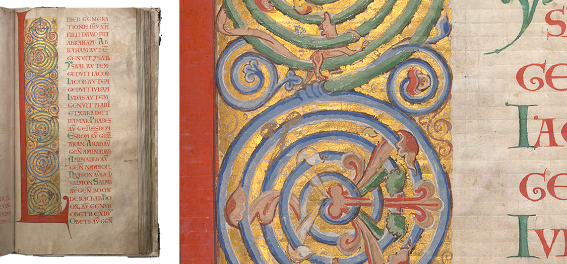 An ornamentet page with the letter L.