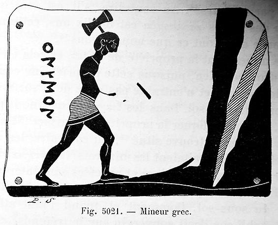 Antik illustration av en arbetande man med yxa.