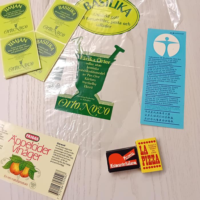 Förpackningar och etiketter för kryddor, pizzerior och äppelcidervinäger