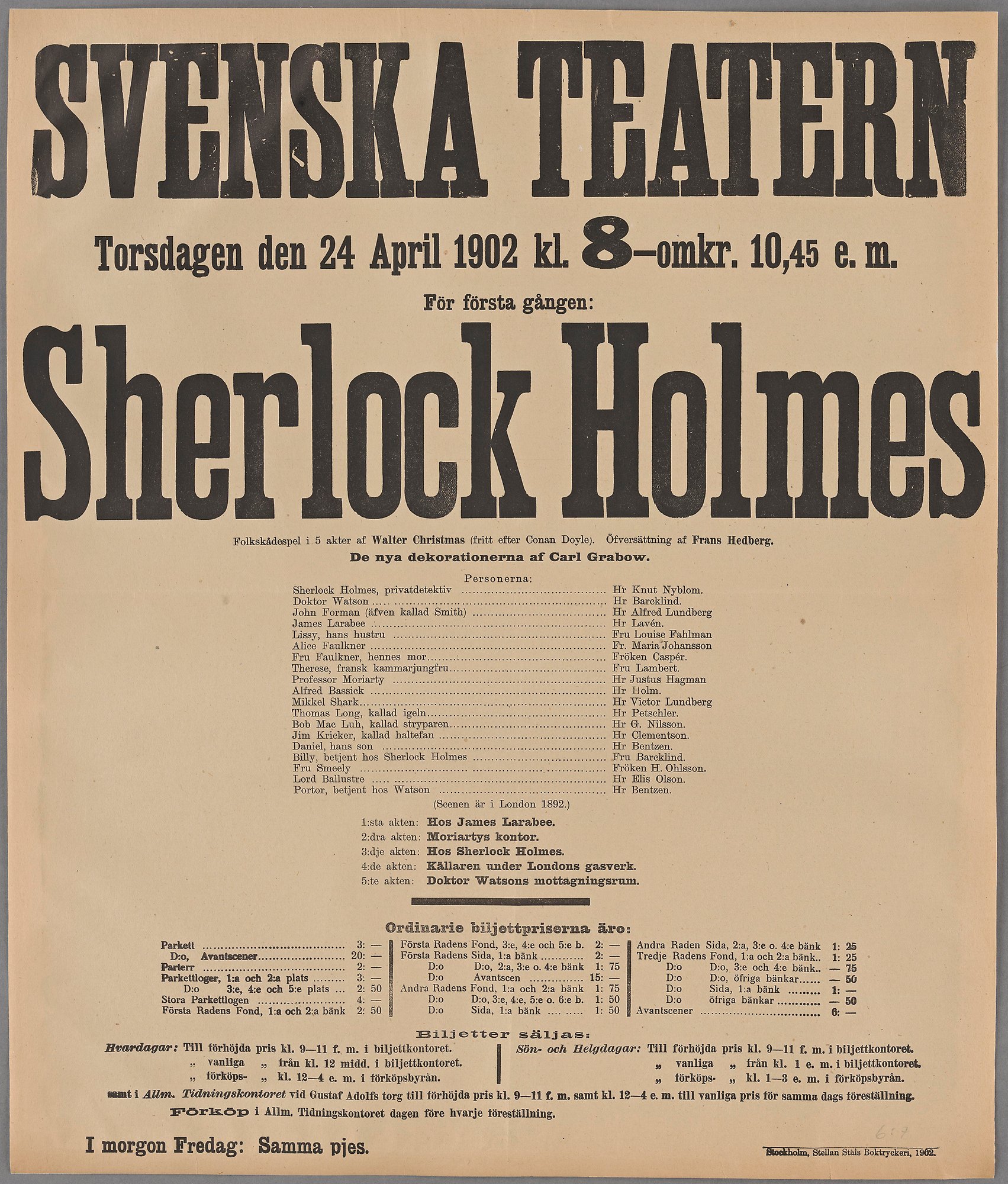 Teaterprogram för Svenska Teatern 24 april 1902