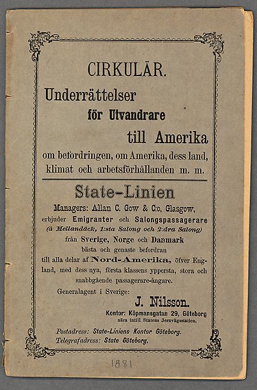 Text i flera typsnitt omgärdat av bård, på gult papper.