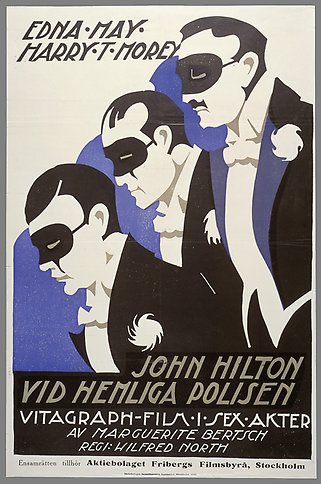 Illustration av tre män i frack och ögonmask.
