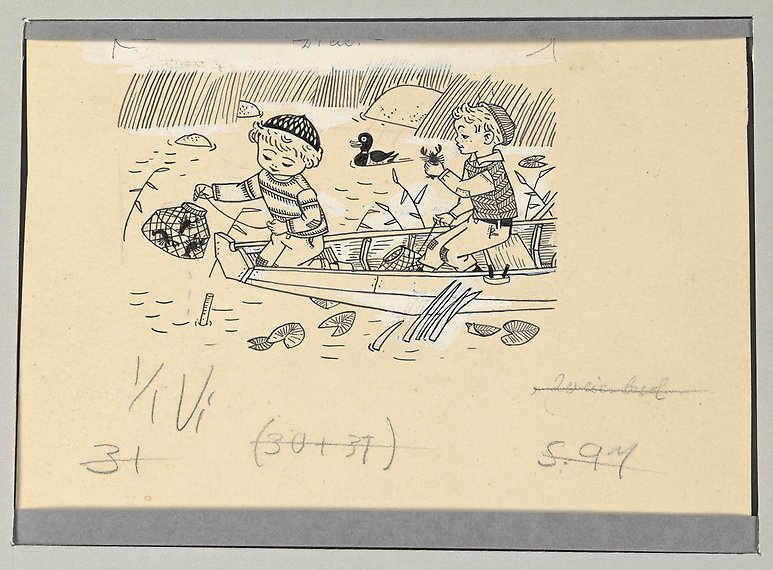 Två barn i en roddbåt.