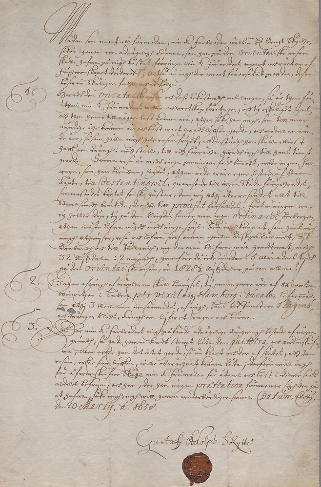 Trasigt brev undertecknat av Gustav Adolf Skytte