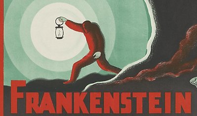 Illustration of a man holding a lantern, seen from a distance.