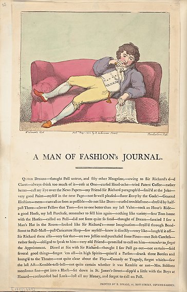 En man ligger på en soffa med benen dinglande. Han håller en skrynklig dagstidning i ena handen. Under bilden finns en längre text på engelska.