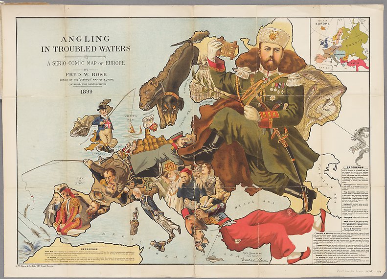 Tecknad fantasikarta av Europa med människor och djur inritade i ländernas ställe.